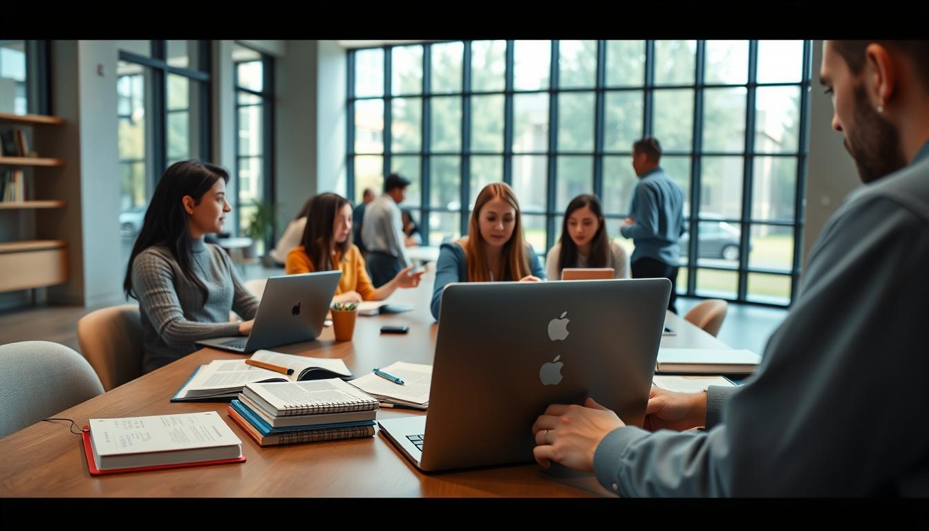 Students collaborating in study space
