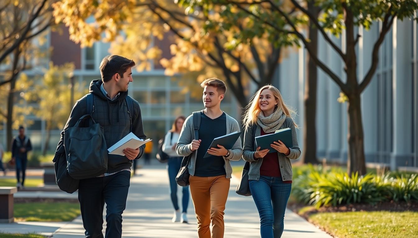 Students studying together in modern classroom